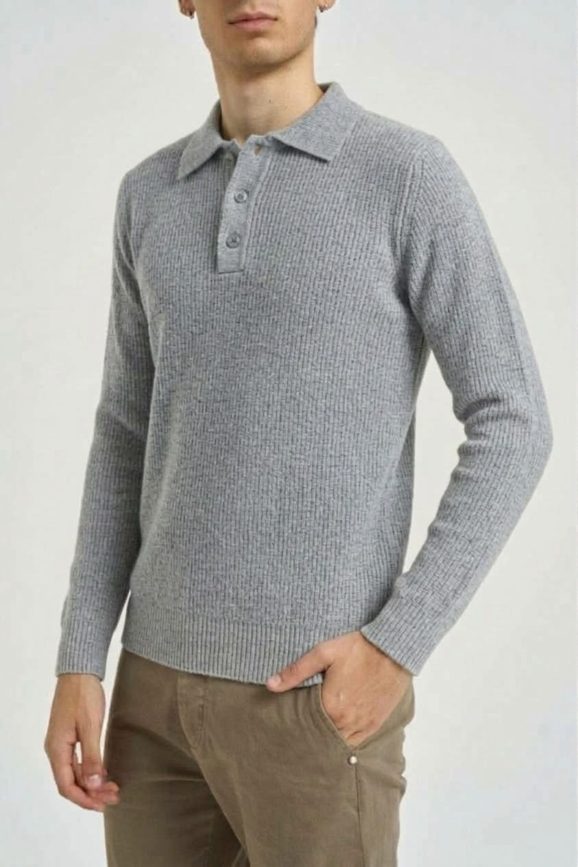 HAMAKI-HO Polo Manica Lunga In Maglia Grigio Chiaro