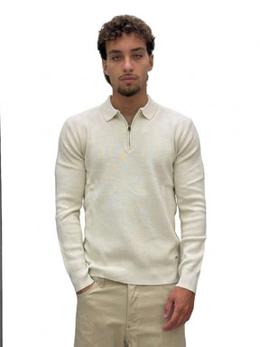 GIANNI LUPO Polo A Mezza Zip Maniche Lunghe Panna