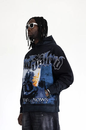 BLACK ISLAND Felpa Con Cappuccio Con Stampa e Brillantini Nera/Blu