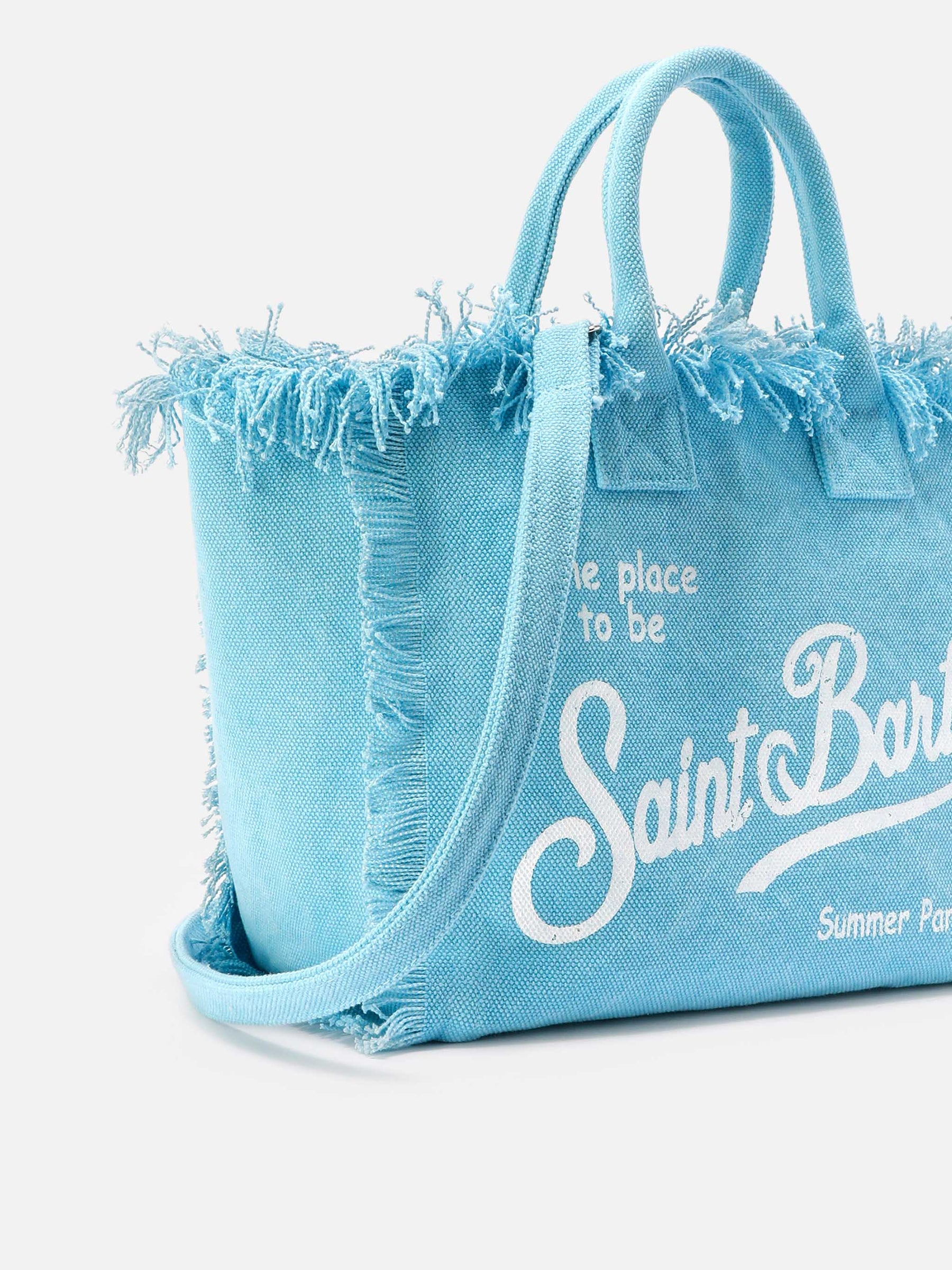 SAINT BARTH BORSA COLETTE AZZURRA IN CANVAS CON FRANGE