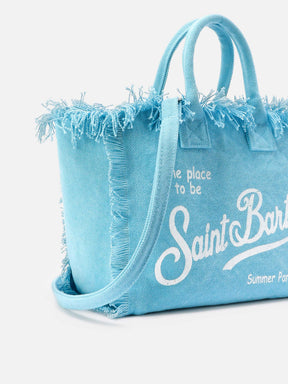 SAINT BARTH BORSA COLETTE AZZURRA IN CANVAS CON FRANGE