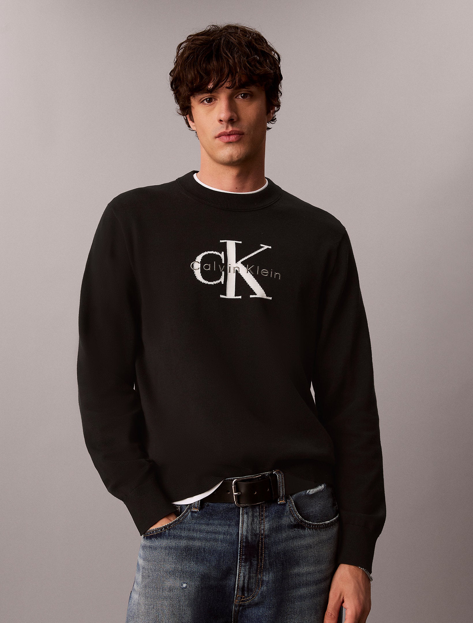 CALVIN KLEIN Maglioncino Relaxed Fit Con Logo Frontale Grande Nero
