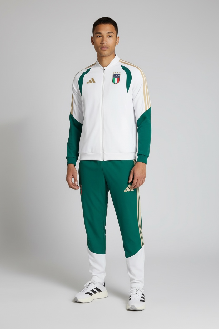 Adidas Tuta Completa Italia Uomo Verde Oro Microfibra