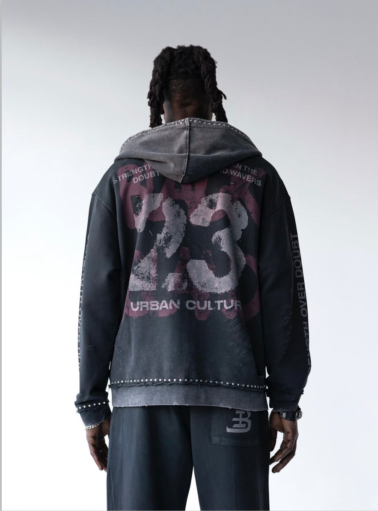 BLACK ISLAND Felpa Con Zip In Cotone Sfumata Con Stampa Retro Grigio Scuro