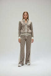 GUESS Tuta Donna In Cotone Monogram Felpa con Zip e pantalone Fondo Ampio Beige