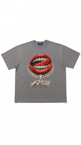 ART SUPER MONEY T-Shirt GRILLZ Con Stampa e Strass Fronte Retro Iron