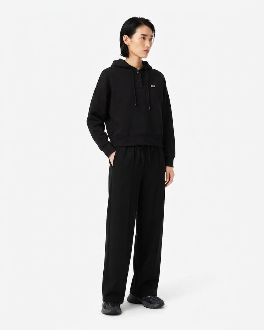 LACOSTE Tuta Donna Con Cappuccio Felpa Crop Pantalone Wide Nero