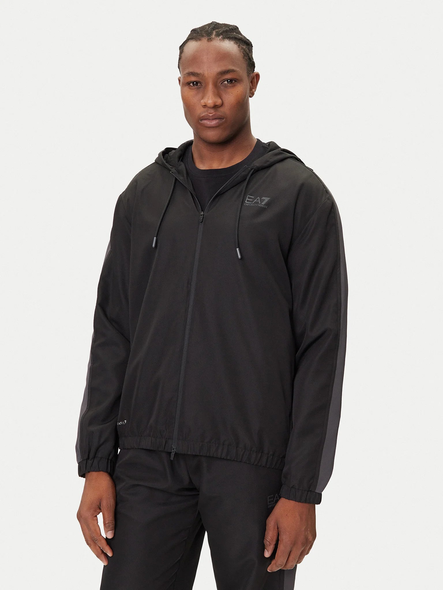EMPORIO ARMANI Tuta Leggera In Microfibra Con Zip e Cappuccio Nera/Grigio 25/26