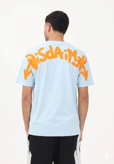 DISCLAIMER T-Shirt Con Logo Frontale e Stampa Retro Azzurra/Arancione