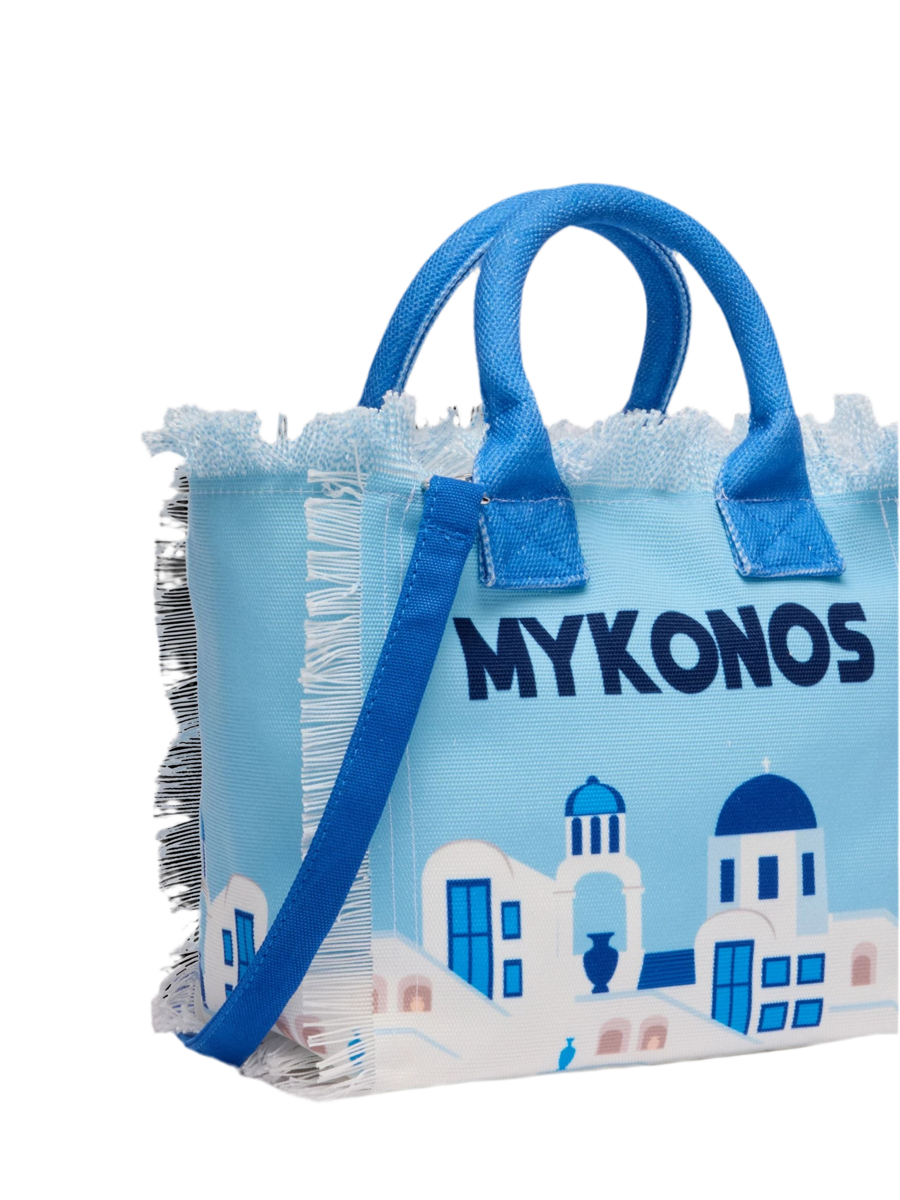 SAINT BARTH Borsa a Mano Colette Stampa Cartolina Mykonos In Canvas Azzura