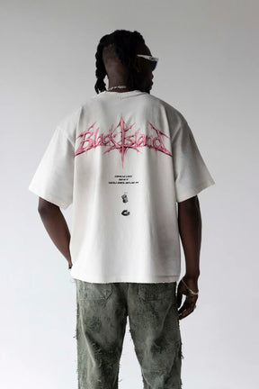 BLACK ISLAND T-Shirt In Cotone Bianca Cropped Con Stampa Logo Rosa