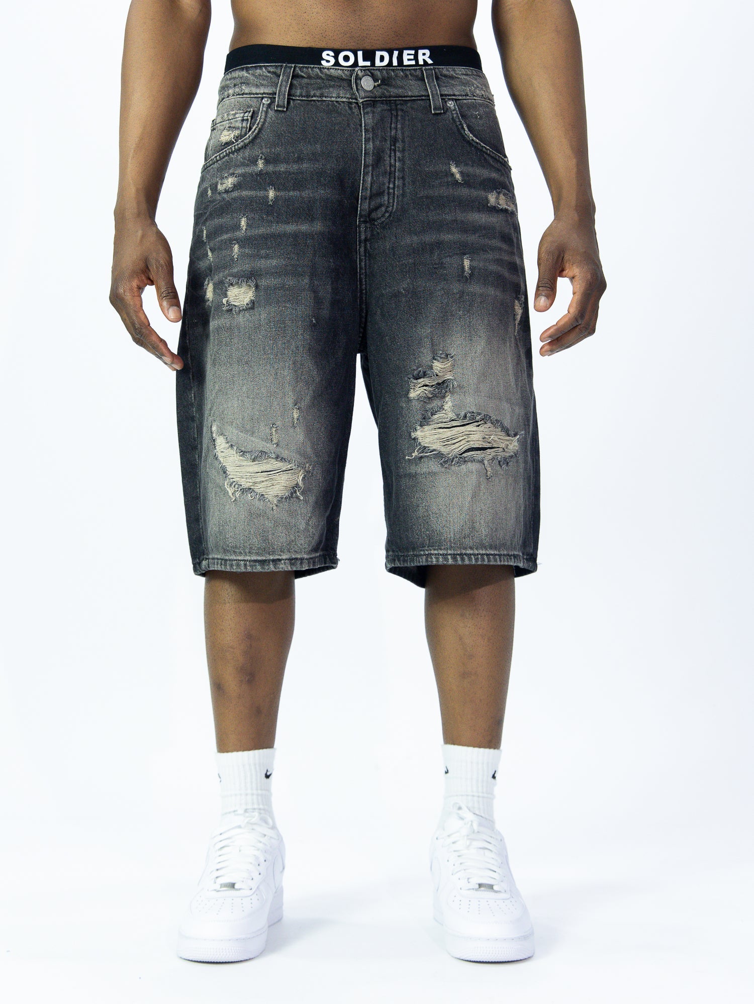 SOLDIER Bermuda Jorts Jeans In Denim Con Rotture Sabbiato Grigio