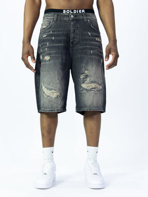 SOLDIER Bermuda Jorts Jeans In Denim Con Rotture Sabbiato Grigio