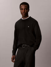 CALVIN KLEIN Maglioncino Girocollo In Cotone Liscio Logo Piccolo Nero