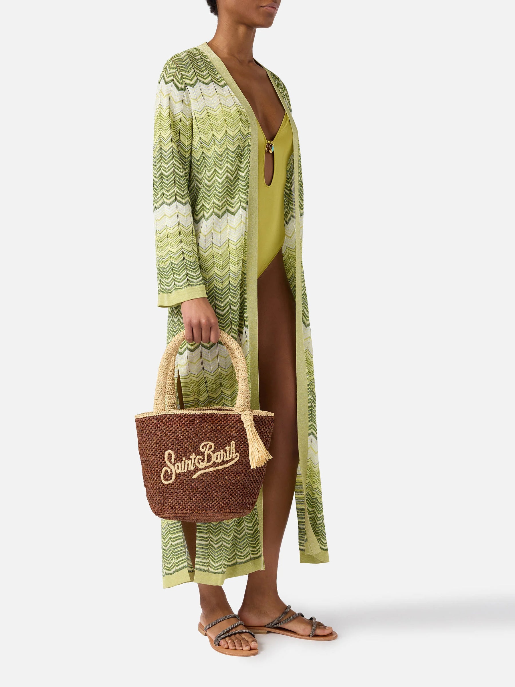 SAINT BARTH BORSA MARCY IN RAFFIA MARRONE CON NAPPETTA E LOGO RICAMATO