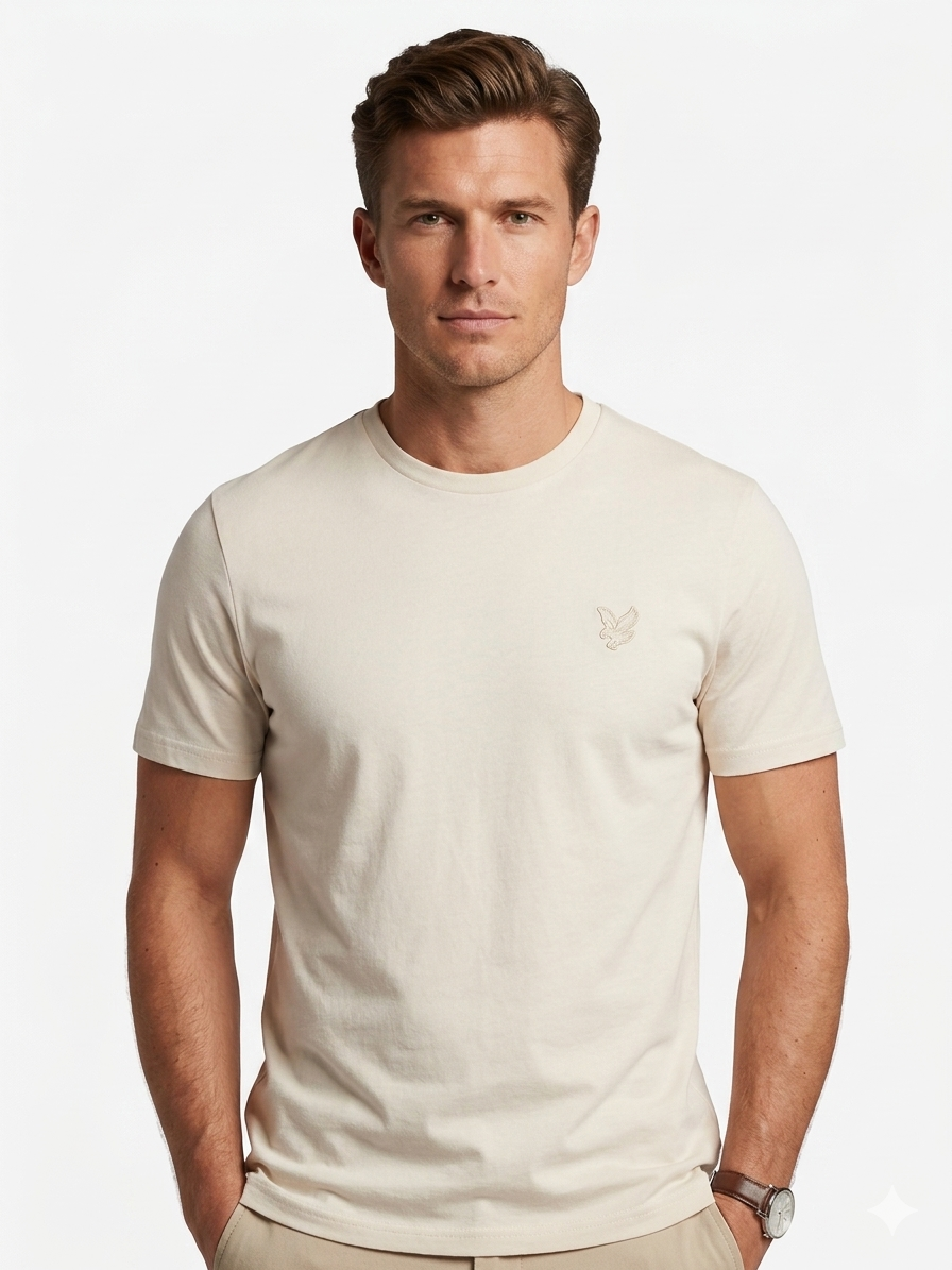 LYLE&SCOTT T-Shirt Basic Logo Tono su Tono Beige
