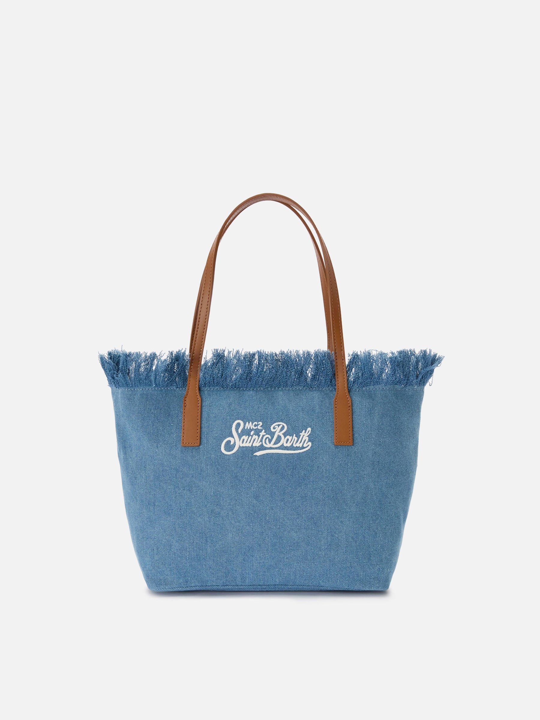 SAINT BARTH BORSA SHOPPER CITY MEDIUM IN TESSUTO DENIM CON FRANGE