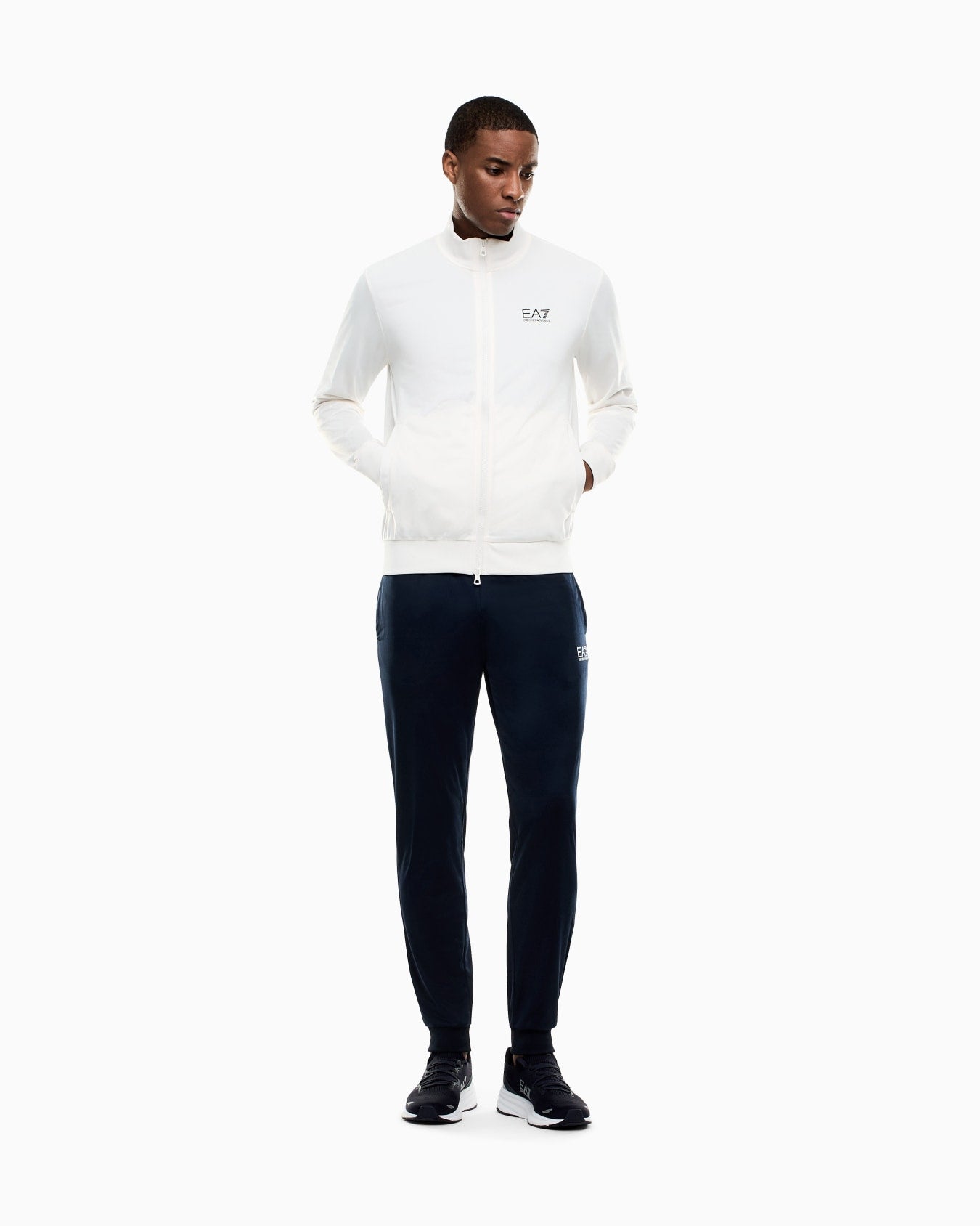 EMPORIO ARMANI Tuta In Cotone Con Zip Core Identity Senza Cappuccio Bianca/Nera