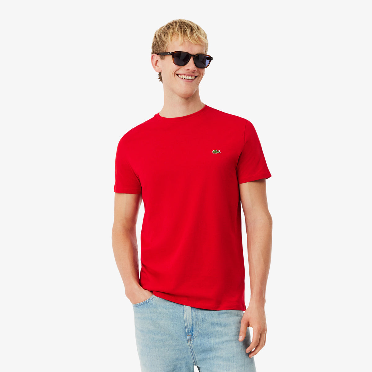 LACOSTE T-Shirt Basic In Cotone Pima Rosso
