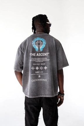 BLACK ISLAND T-Shirt In Cotone Grigia Sfumata Cropped Con Stampa Azzurra