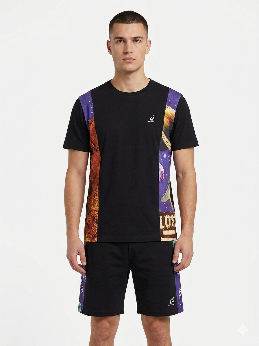Australian Completino T-Shirt e Pantaloncino Stampa Pianeti Nero/Viola
