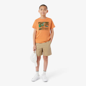 LACOSTE T-Shirt in Cotone con Stampa Grafica Bambino/Bambina Arancione