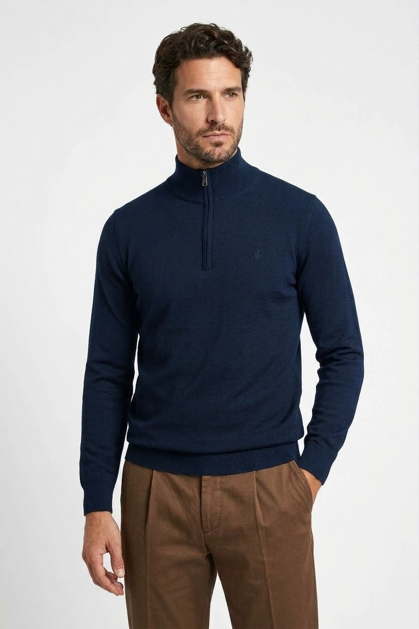 GIANNI LUPO Maglia Collo Alto Mezza Zip Blu
