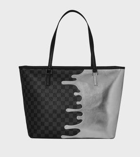 SPRAYGROUND Borsa Shark Melt Metà Argento Metà Scacchi Nera/Argenyo