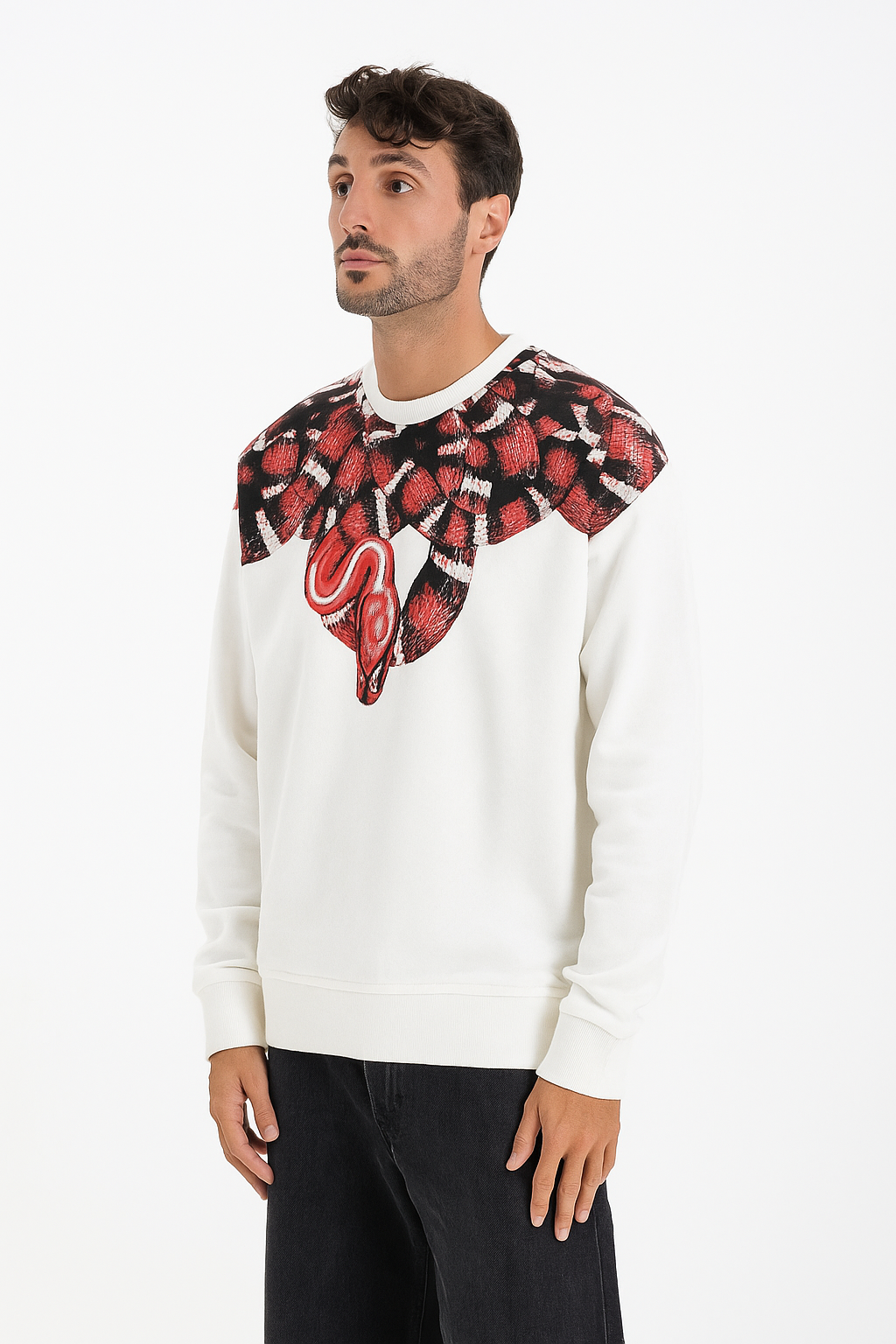 MARCELO BURLON COUNTY OF MILAN Felpa girocollo Bianca da uomo con stampa serpente Bianca/Rossa