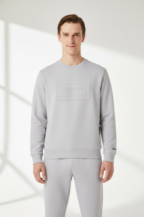 LACOSTE Tuta Completa In Cotone Con Logo in Rilievo Grigio Ghiaccio