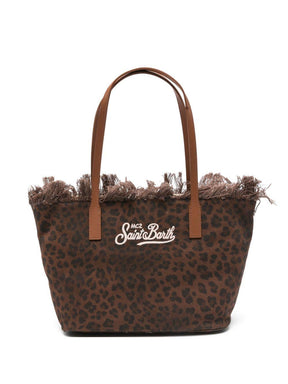 SAINT BARTH BORSA CITY BAG MID IN CANVAS LEOPARDATA CON FRANGE