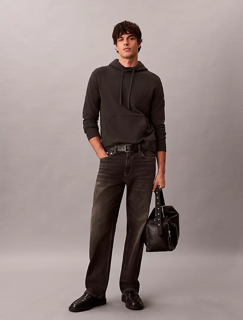 CALVIN KLEIN Felpa Con Cappuccio Terry Misto Cotone Con Badge Sulla Manica Nero 26/27