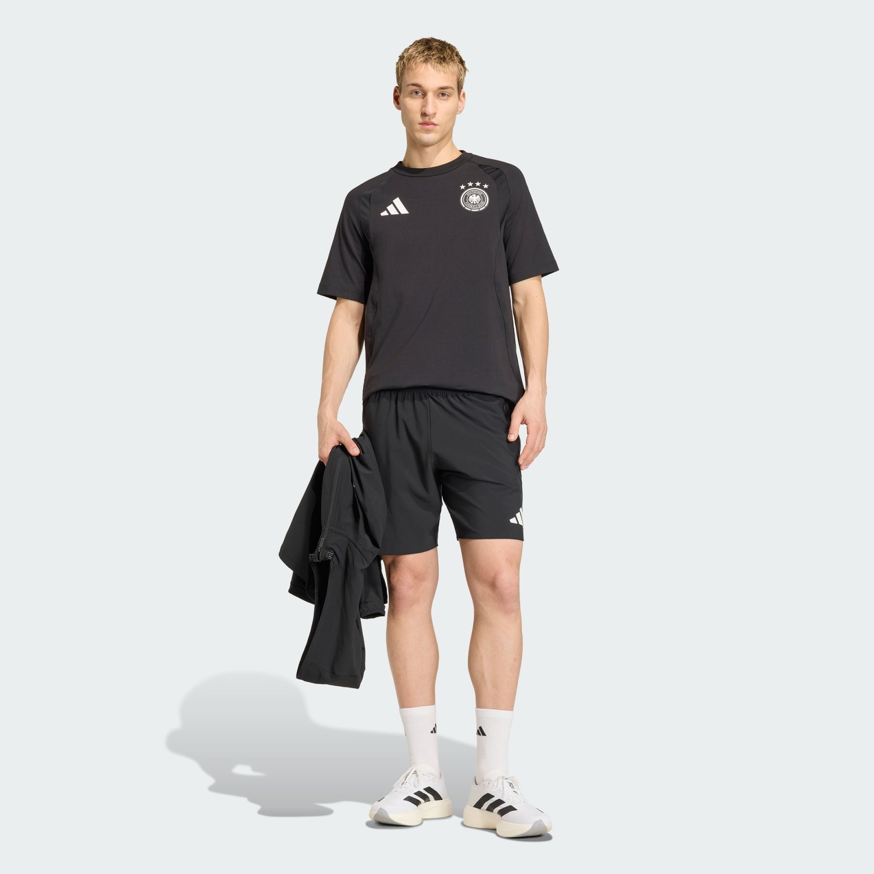 ADIDAS Completino GERMANIA T-Shirt Nera e Pantaloncino Nero Dettaglia Bianchi