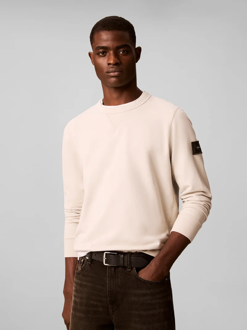 CALVIN KLEIN Felpa Girocollo Logo Manica Beige