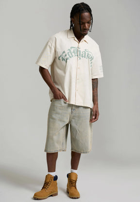 ED HARDY Pantaloncino in Jeans Jorts Sabbiato Con Dettagli Ricamati Fronte E Sul Retro