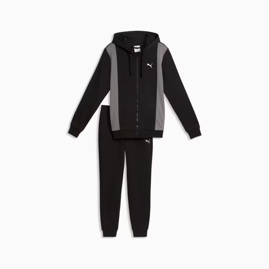PUMA Tuta In Cotone Garzato Con Zip e Cappuccio Nera/Grigia