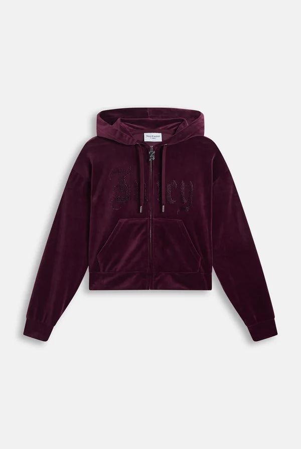 JUICY COUTURE TUTA IN VELLUTO CON LOGO JUICY IN STRASS – BORDEAUX