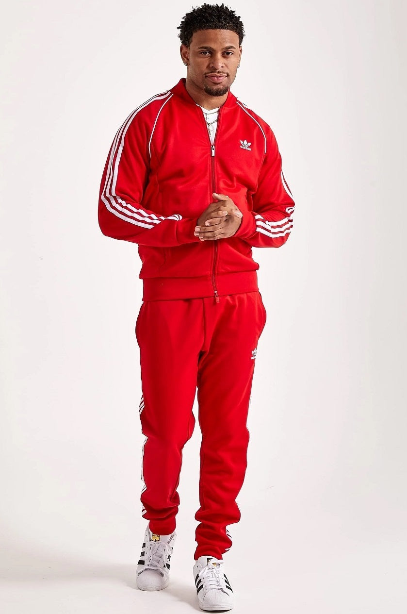 ADIDAS Tuta Leggera Acetata Con Zip Senza Cappuccio Con Strisce Laterali Rossa/Bianca
