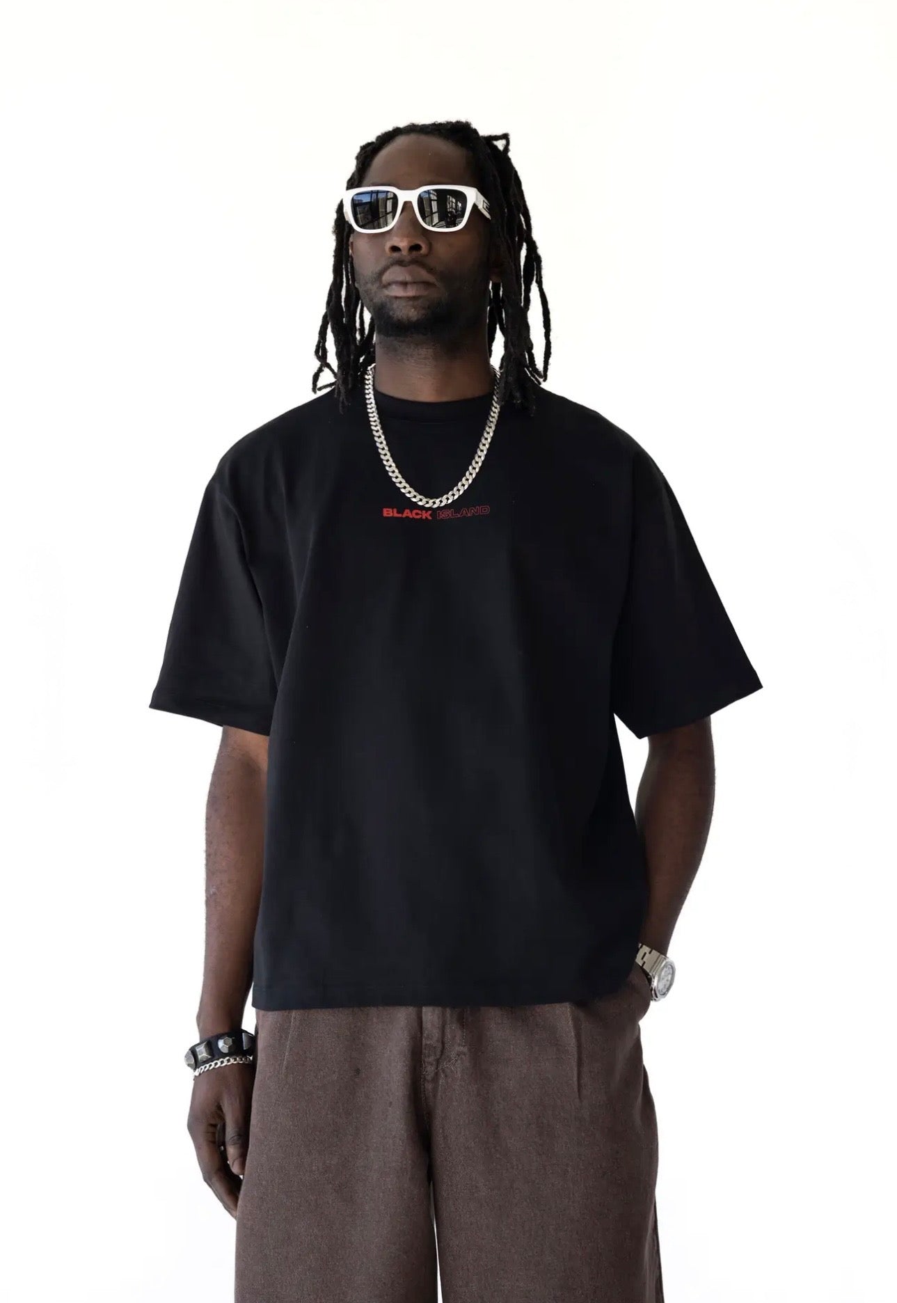 BLACK ISLAND T-Shirt In Cotone Con Stampa David Beckham Retro Nero/Rosso