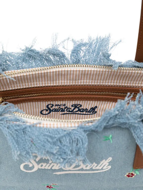 SAINT BARTH Borsa City Medium In Denim Con Ricamo a Fiori