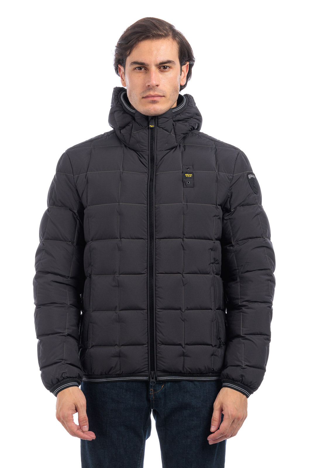 BLAUER Giubbotto Uomo Piumino Invernale a Quadretti Nero