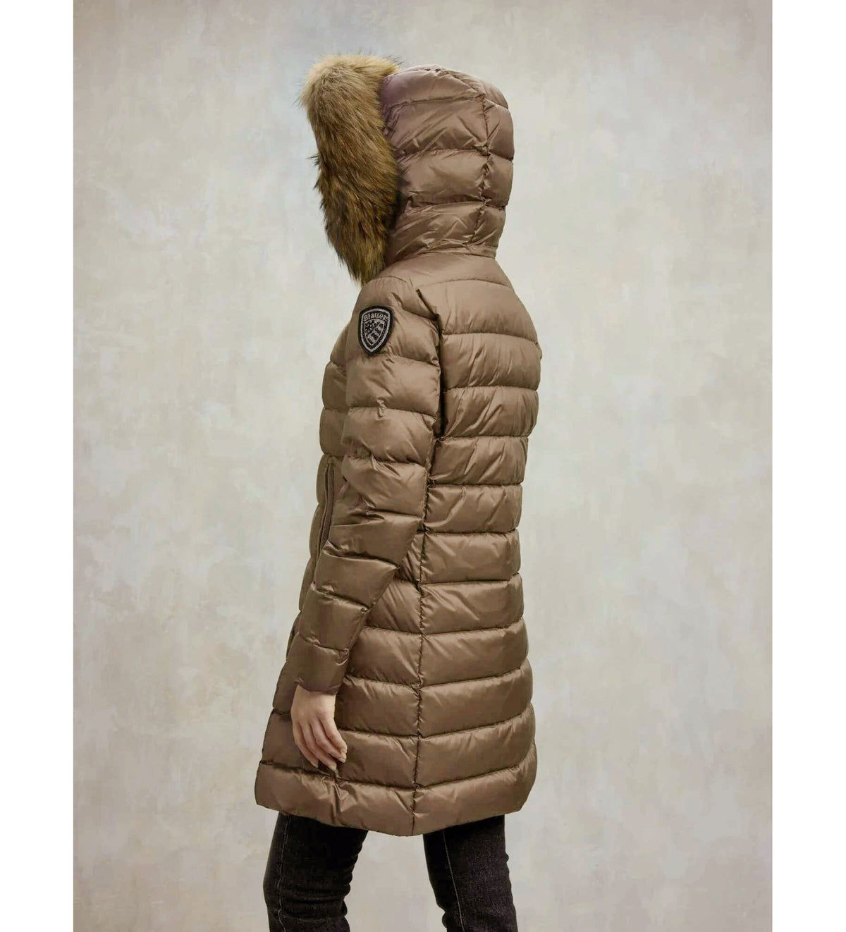 BLAUER Giubbotto Donna Piumino Invernale Fasciato Con Pelliccia Lungo Marrone