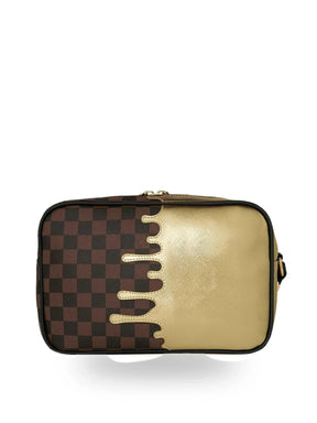SPRAYGROUND Pochette SHARKS IN PARIS GOLD DRIP TOILETRY BRICK Marrone/Oro