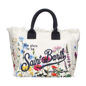 SAINT BARTH Borsa a Spalla Vanity Floreal Garden In Canvas Bianca