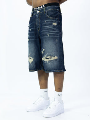SOLDIER Bermuda Jorts Jeans In Denim Con Rotture Sabbiato Blu