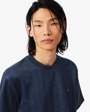 LACOSTE T-Shirt Jaquard Monogram Blu