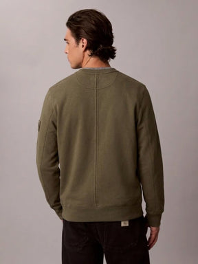 CALVIN KLEIN Felpa Girocollo Terry Misto Cotone Con Badge Sulla Manica Verde Oliva 26/27