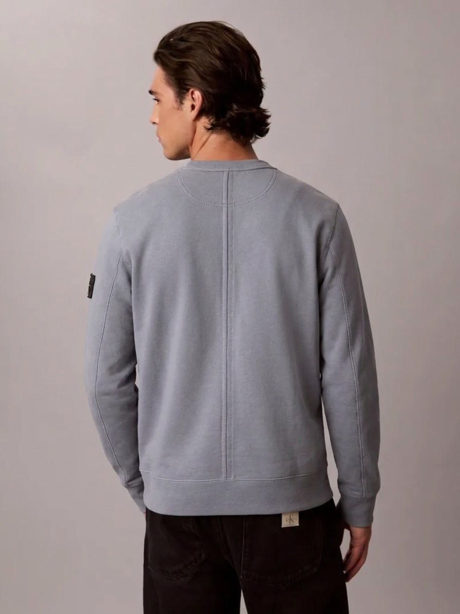 CALVIN KLEIN Felpa Girocollo Terry Misto Cotone Con Badge Sulla Manica Grigio 26/27