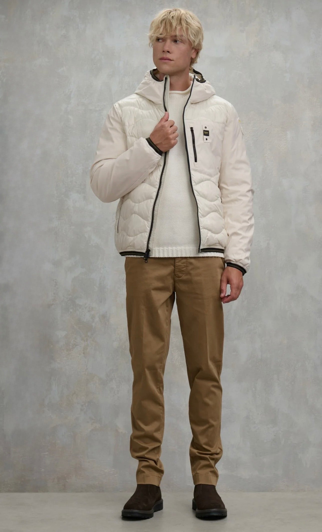 BLAUER Giubbotto Uomo Piumino Invernale Ondulato Manica Liscia Panna