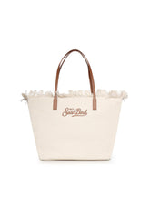 Saint Barth SAINT BARTH BORSA CITY REGULAR IN CANVAS PANNA CON FRANGE Logo Ricamato Marrone Beige - Borsa - Tommaseo Clo